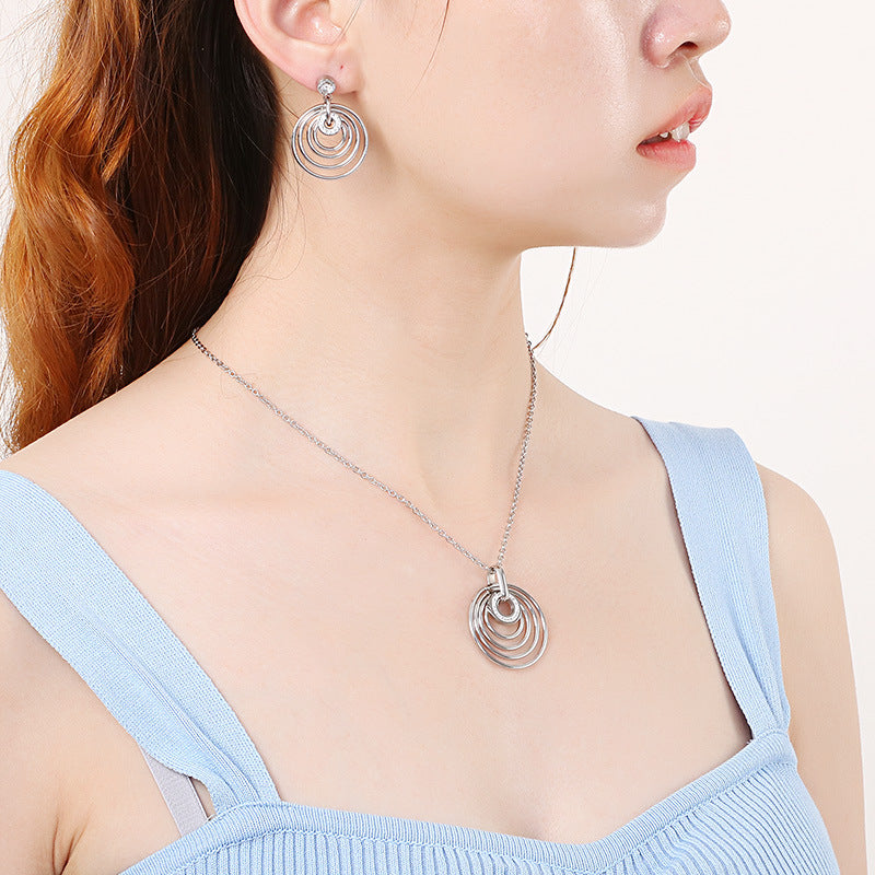 Women's Multi-layer Round Necklace Earring Set