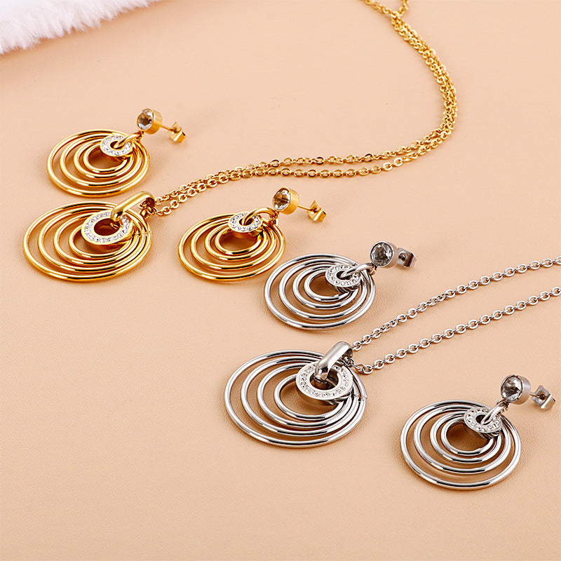 Women's Multi-layer Round Necklace Earring Set
