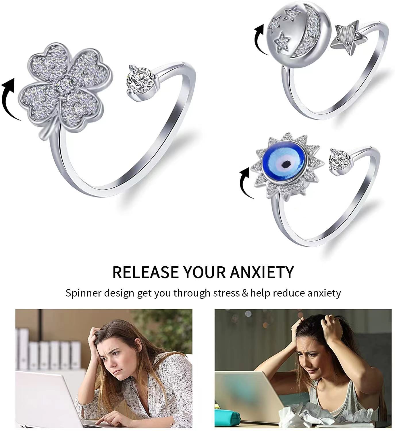 Anxiety Relief Clover Decompression Zircon Ring