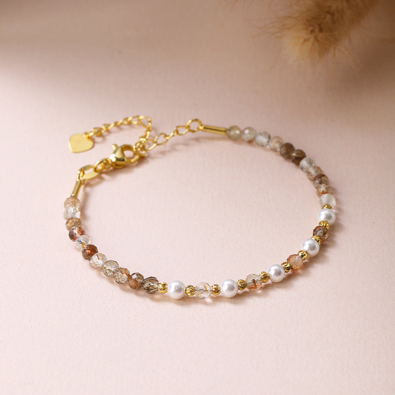 Womens Layered Crystal Bracelet And Beaded Necklace Set