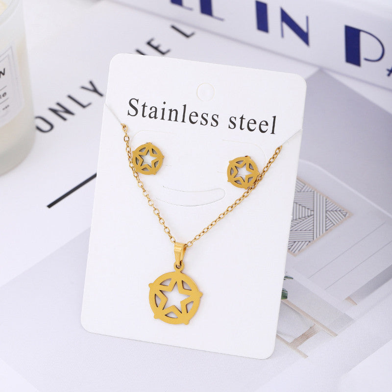 Minimalist Titanium Steel Jewelry Set Stainless Steel Necklace And Earrings