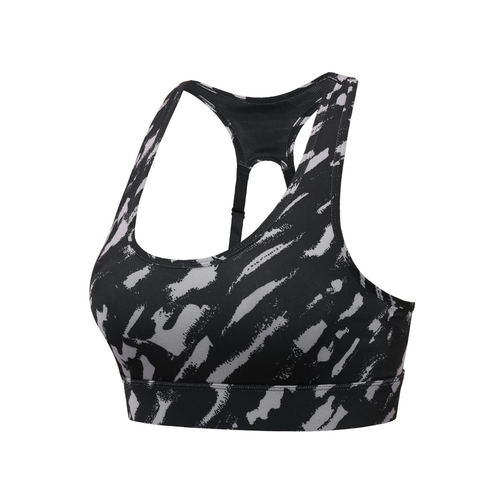 Yoga Sports Bra in black and grey abstract design, featuring adjustable straps and beauty back for optimal support.