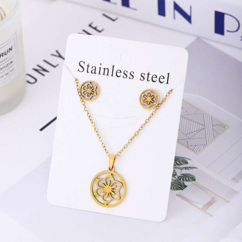 Minimalist Titanium Steel Jewelry Set Stainless Steel Necklace And Earrings