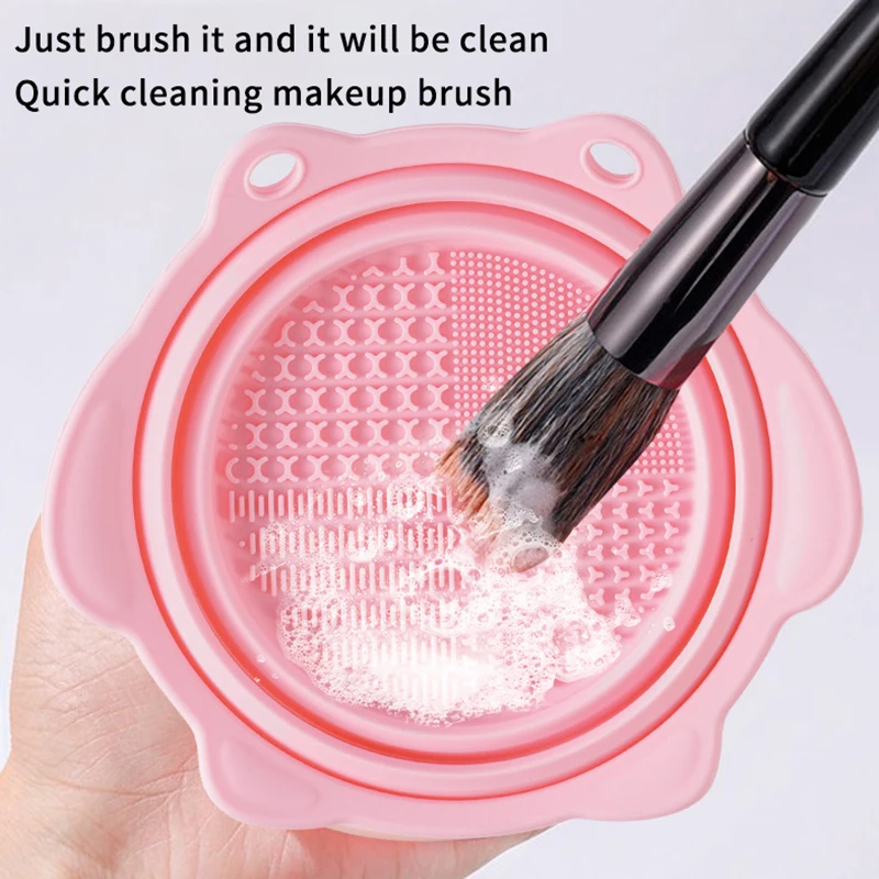 Multi-functional Silicone Makeup Brush Cleaning Folding Bowl Sponge Puff Beauty Tool Makeup Brush  Washing Scrubber Pad Soft Mat Scrubber Box