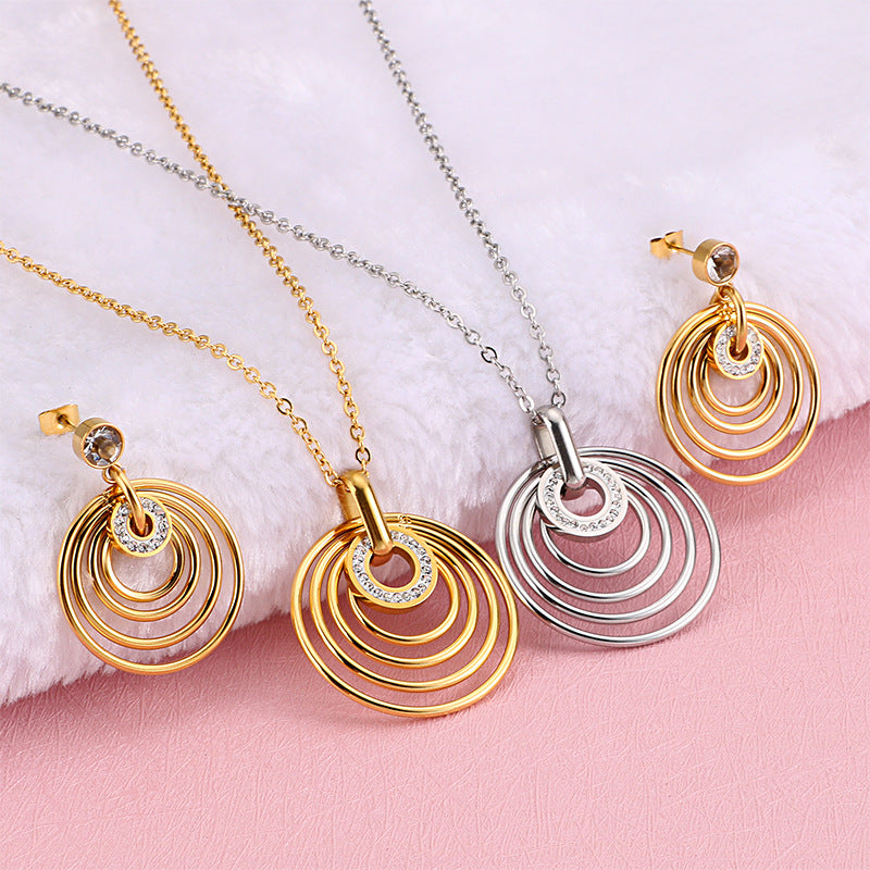 Women's Multi-layer Round Necklace Earring Set